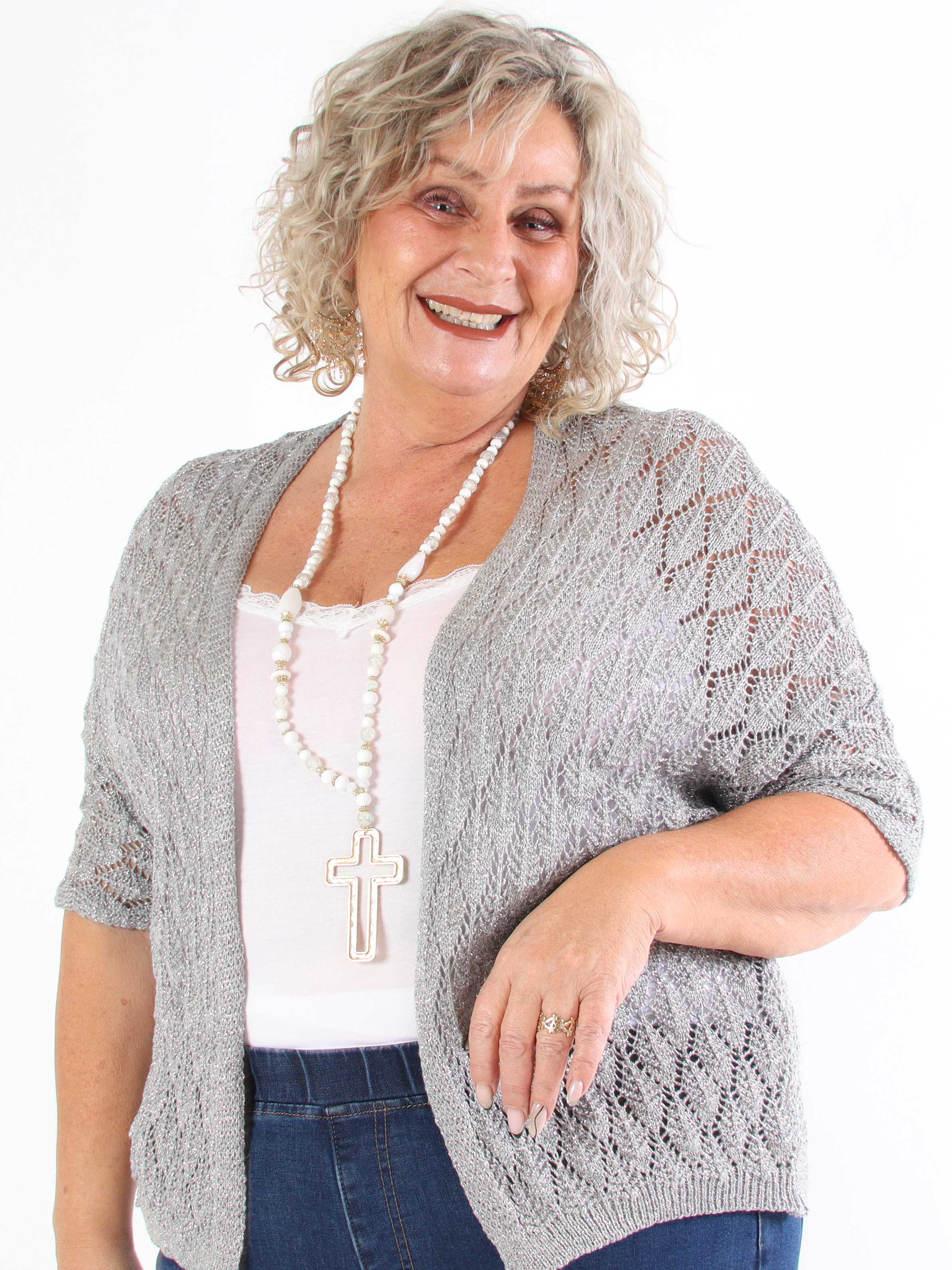 Selena - Söt virkad stickad tröja i plusstorlek med glittertrådar